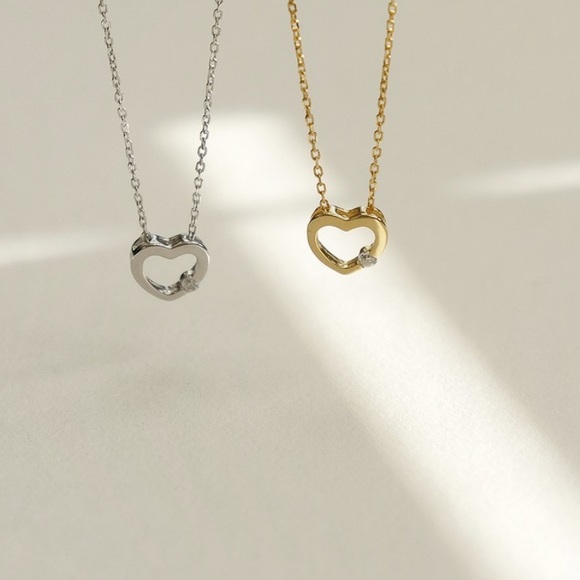 Heart Crystal Dainty Necklace | Sterling Silver - Picture 3 of 5